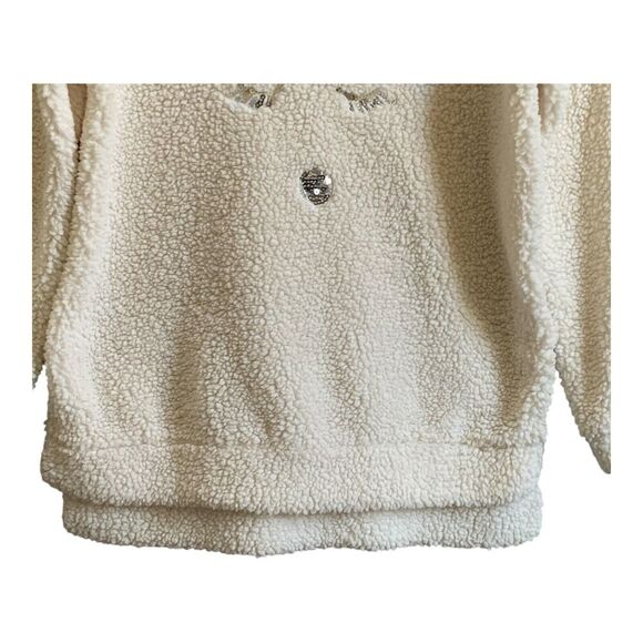 No Boundaries Womens Christmas Sweater SM White Fleece Plush Sleeping Reindeer - Picture 10 of 13